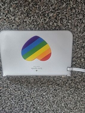 kate spade White Rainbow Heart Wristlet Pouch